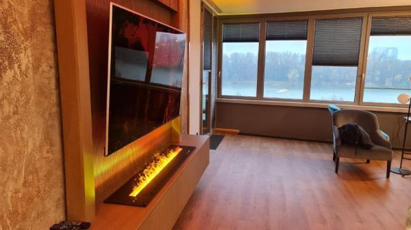 3D atomizing water fireplace, flame imitation, Width 1800mm, depth 250mm.