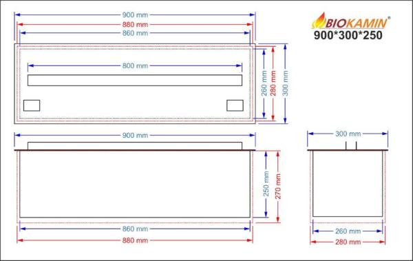 3D atomizing water fireplace, flame imitation, width 900mm, depth 300mm1 colour