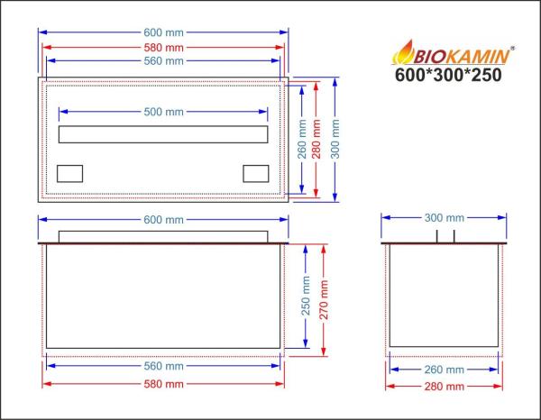 3D atomizing water fireplace, flame imitation, width 600mm, depth 300mm1 colour