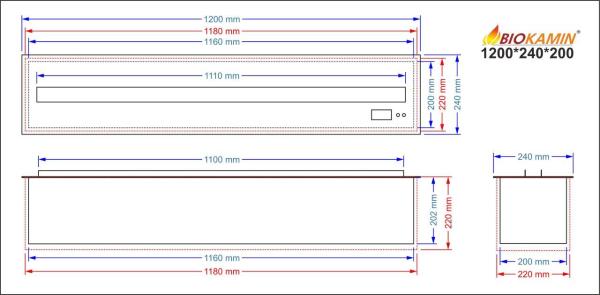 Parný krb 1200 3D hĺbka 240 mm 1 farba Základný model 1