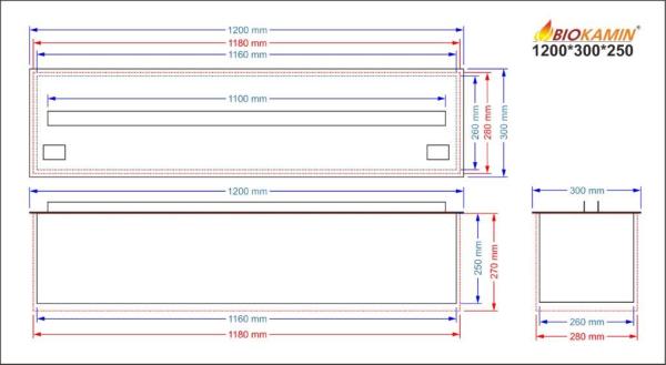 3D atomizing water fireplace, flame imitation, width 1200 mm, depth 300 mm1 colour