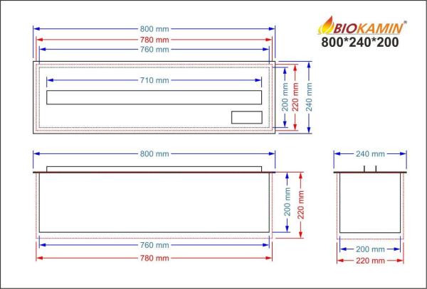 3D atomizing fireplace, flame imitation, width 800 mm, depth 240 mm 1 colour